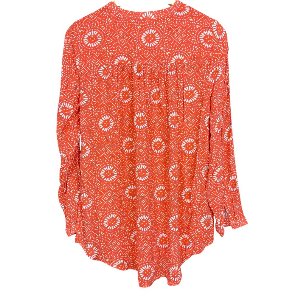 Lucky Brand Batik Dot Women's Small Long Sleeve Orange Blouse Summer Boho Casual